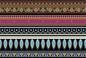 Set Ethnic Seamless borders and flower ornament, motif draws working illustration flowers and  ornament motif India design elements Neckline pattern or, repeat the floral texture vector
