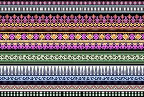 Set Ethnic Seamless borders and flower ornament, motif draws working illustration flowers and  ornament motif India design elements Neckline pattern or, repeat the floral texture vector