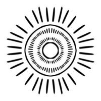 Vector black sun in boho style. Abstract illustration of the dawn drawn by hand with a single line. Esotericism.