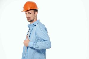 man engineer blueprints builder isolated background photo