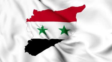 Syrai's national flag and map are waving in the seamless video. It was an animated Syria flag video. Close-up of Syria's national flag. Smooth fabric waves. video