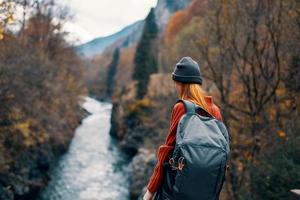 woman hiker in the east near the river mountains landscape travel photo