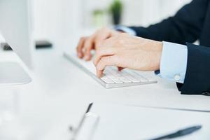 Desktop computer keyboard typing documents office photo