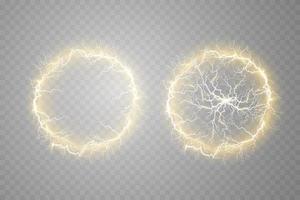 Electric ball and lightning strikes. Lightning flash light thunder spark effect. vector