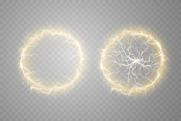 Electric ball and lightning strikes. Lightning flash light thunder spark effect.