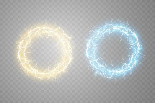 Ball blue and golden lightning. Abstract electric lightning. Light flash, thunder, spark.