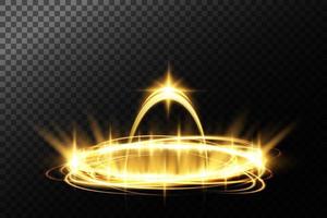 Yellow Bright halo. Abstract glowing circles. Light optical effect halo on transparent background with sparkles. vector