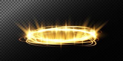 Yellow Bright halo. Abstract glowing circles. Light optical effect halo on transparent background with sparkles. vector