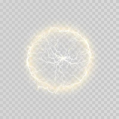 Electric ball and lightning strikes. Lightning flash light thunder spark effect.