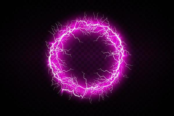 Electric ball and lightning strikes. Lightning flash light thunder spark effect.