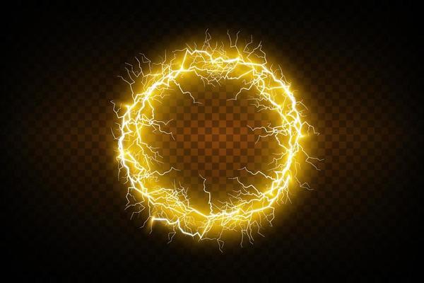 Electric ball and lightning strikes. Lightning flash light thunder spark effect.