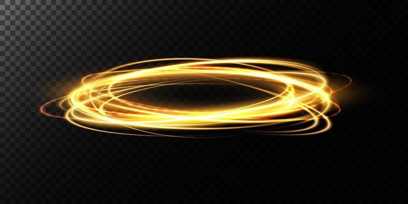 Yellow Bright halo. Abstract glowing circles. Light optical effect halo on transparent background with sparkles.