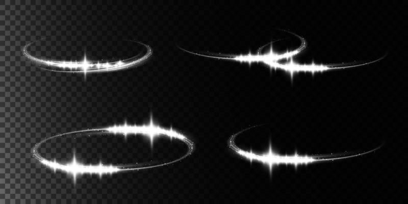White Bright halo. Abstract glowing circles. Light optical effect halo on transparent background with sparkles.