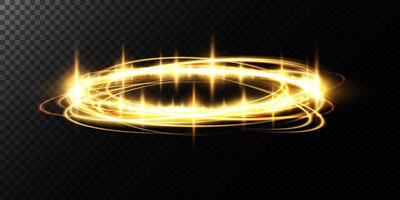 Yellow Bright halo. Abstract glowing circles. Light optical effect halo on transparent background with sparkles. vector