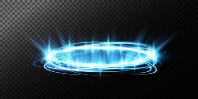 Blue Bright halo. Abstract glowing circles. Light optical effect halo on transparent background with sparkles. vector