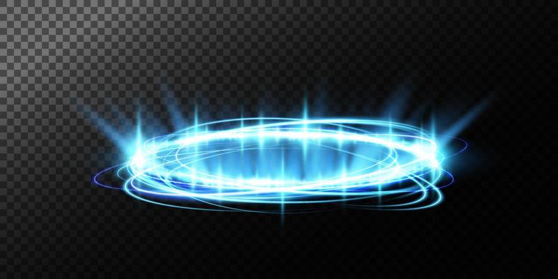 Blue Bright halo. Abstract glowing circles. Light optical effect halo on transparent background with sparkles.