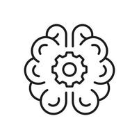 Human Brain with Gear Black Line Icon, Engineering Concept. Smart Innovation Linear Pictogram. Technical Solution Symbol on White Background. Editable Stroke. Isolated Vector Illustration.