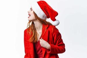 woman wearing santa costume posing decoration model photo