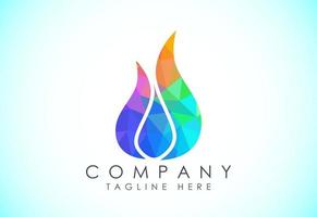 Polygonal fire flame logo icon. Low poly style oil and gas industry logo design concept. vector