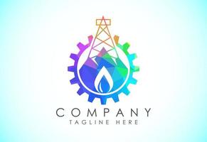 Polygonal fire flame logo icon. Low poly style oil and gas industry logo design concept. vector