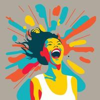 A woman with a white tank top with the word world laughter day vector