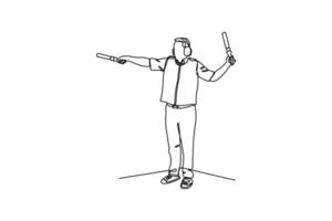 Continuous one-line drawing the marshaller is directing the plane. Airport activity concept. Single line drawing design graphic vector illustration