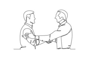 Single one-line drawing an employee being congratulated by his boss. Employee appreciation day concept. Continuous line drawing design graphic vector illustration.