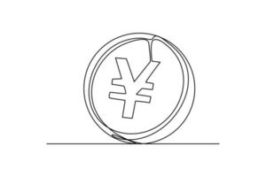 Continuous one-line drawing yen coin currency from japan. Country currency concept. Single line drawing design graphic vector illustration