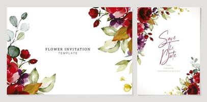 wedding invitation with flowers and leaves, rose purple and burgundy colors design isolated white background, applicable for greeting card, poster, printing paper, table card concept, spring festivals vector