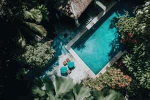 azul piscina en tropical isla. ilustración ai generativo foto