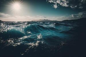 landscape of a wavy sea under the sunlight and a blue. Illustration photo