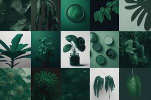 Set of trendy aesthetic photo collages of plants and nature. Illustration