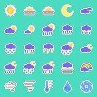 Sticker line cut set of weather. Weather elements symbol. Good for prints, web, smartphone app, posters, infographics, logo, sign, etc. vector