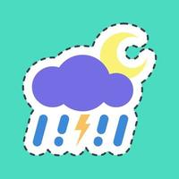 Sticker line cut thunder storm night. Weather elements symbol. Good for prints, web, smartphone app, posters, infographics, logo, sign, etc. vector