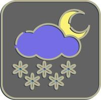 icono nevando noche. clima elementos símbolo. íconos en en relieve estilo. bueno para huellas dactilares, web, teléfono inteligente aplicación, carteles, infografía, logo, firmar, etc. vector