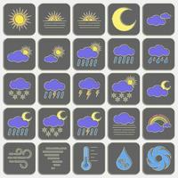 Icon set of weather. Weather elements symbol. Icons in embossed style. Good for prints, web, smartphone app, posters, infographics, logo, sign, etc. vector