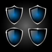 Set of elegant blue and silver shields Premium Vector. vector