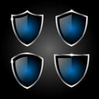 Set of elegant blue and silver shields Premium Vector. vector