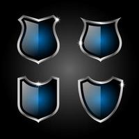 Set of elegant blue and silver shields Premium Vector. vector