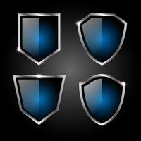 Set of elegant blue and silver shields Premium Vector. vector