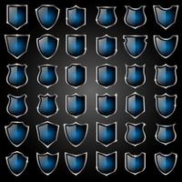 Set of elegant blue and silver shields Premium Vector. vector