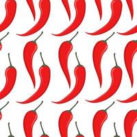 A seamless pattern with red chili peppers in a doodle style. Vector image