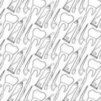 seamless pattern with dental pattern, toothbrush, implant, tooth bracket, paste, dentist tools outline icons- vector illustration