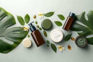 Composition with natural organic cosmetic product. Illustration photo