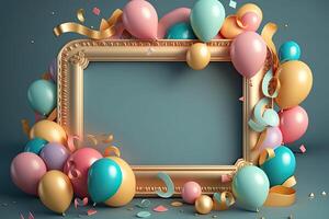 birthday background with circle frame balloons. Illustration photo