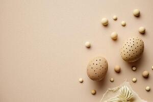 Happy Easter concept. Beige background with eggs. Illustration photo