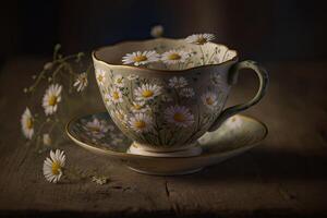 Chamomile flowers in cup. Illustration photo