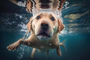 Dog swim underwater. Illustration photo