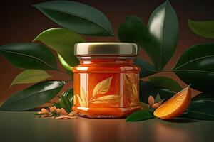 naranja mermelada en vaso frasco. ilustración ai generativo foto
