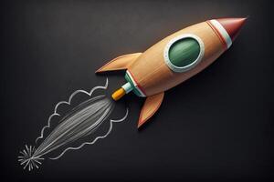 education and innovation concept. Rocket made of wood. Illustration photo